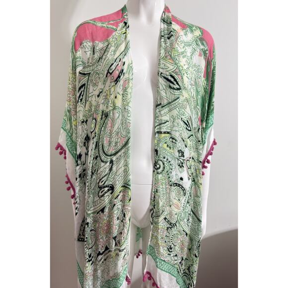 Shiraleah Women’s Floral Viscose Beach Cover-Up with Pom-Pom Trim - Picture 5 of 14